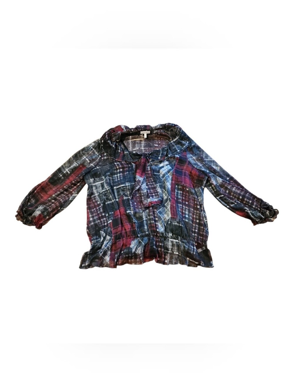 Vintage Fashion Bug Y2K Whimsigoth‎ Patchwork Plaid Ruffle Tie Top 18/20 2x